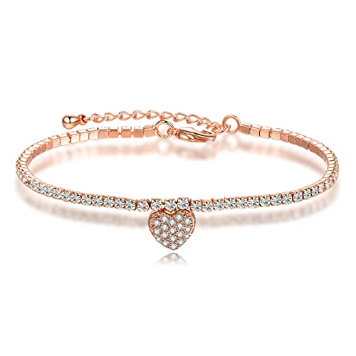 Zirkon-Armband for Damen, modisch, schlichtes Kristall-Armband, herzförmige Damen-Kunst voller Diamanten, intellektuelle Eleganz, Damen-Armband, Geburtstagsgeschenk ( Color : Rose Gold , Size : B ) von HAODUOO