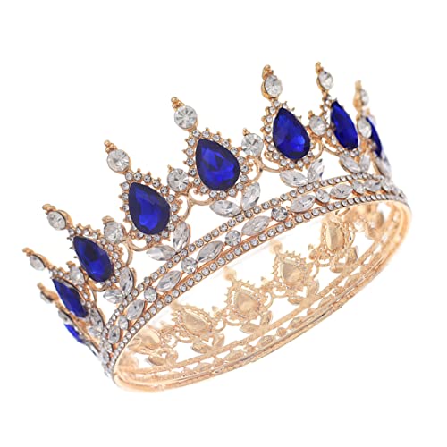 Zubehör Kronen Tiaras Schmuckband Hochzeit Stirnband Königin Kristall Zubehör Braut Frauen Party for dekorative elegante Geburtstagskrone Kopfbedeckung Mädchen Blauer Kopfschmuck (Farbe: Golden, Größe von HAODUOO