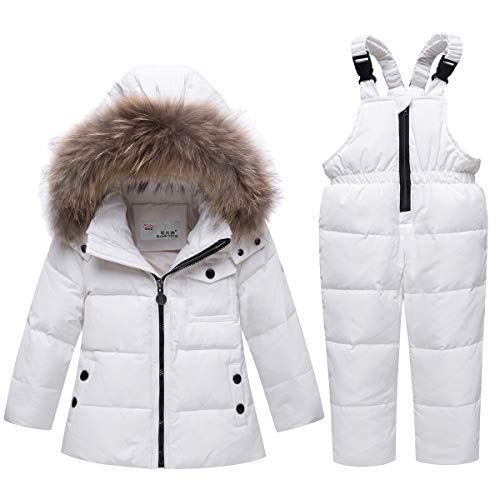 HAOKTY Baby Daunenjacke Schneeanzug Bekleidungsset Junge Mädchen Winterjacke mit Kaputze Daunenjacke + Daunenhose 2tlg Verdickte Skianzug Outfit Set (Label 120(Körpergröße 105-115), Weiß) von HAOKTY