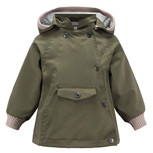 HAOKTY Kinder Jungen Kapuzenjacke Regenjacke Mädchen Wasserdicht Windjacke Warme Outdoorjacke Wanderjacke mit Baumwollfutter(Armeegrün,100cm) von HAOKTY