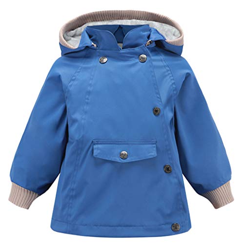 HAOKTY Kinder Jungen Kapuzenjacke Regenjacke Mädchen Wasserdicht Windjacke Warme Outdoorjacke Wanderjacke mit Baumwollfutter(Blau,120cm) von HAOKTY