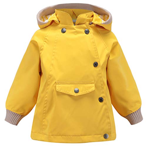 HAOKTY Kinder Jungen Kapuzenjacke Regenjacke Mädchen Wasserdicht Windjacke Warme Outdoorjacke Wanderjacke mit Baumwollfutter(Gelb,90cm) von HAOKTY