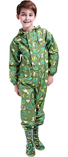 HAOKTY Kinder Mädchen Jungen Wasserdicht Regenanzug Regenjacke Regenbekleidung Regen-Overall All-in-One Anzug Regenschutz (Grün, L) von HAOKTY