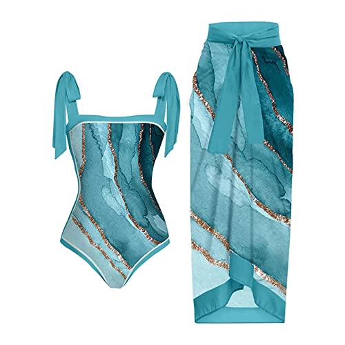 Badeanzug Damen Bauchweg Sonderangebot Badeanzug Mit Cups Badeanzug Anti-Uv Badeanzug Freizeit Mode Einteiliger Badeanzug, Bikini, Schnür-Badeanzug, Langer Rock, Chiffon, Zweiteiliges Set von HAOLEI