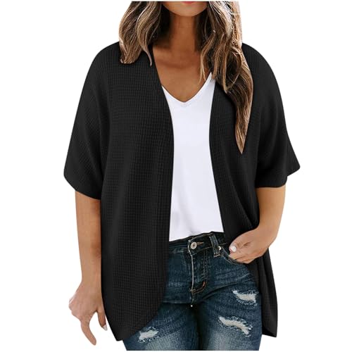 Cardigan Damen Dünne Angebot Des Tages Heute Sommerjacke Leicht Und Luftig, Einfarbige Strickjacke Mit Kurzen Ärmeln Vorne In Übergröße Für Sommer (Xl-5Xl), Strickjacken Strandmantel Casual Elegant von HAOLEI