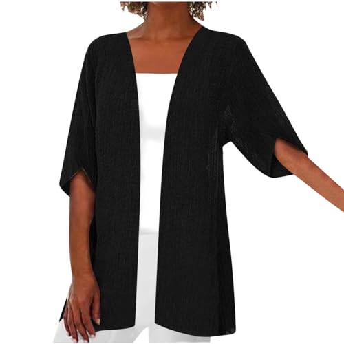Damen Cardigan Für Herbst Und Sommer, Mittellange Ärmel Aus Baumwolle Und Leinen, Sale Strickjacken Leicht Atmungsaktiv, Blouson Lässig Stilvoll, Häkeljacke Elegant Schick, Strickmantel Hochwertig von HAOLEI