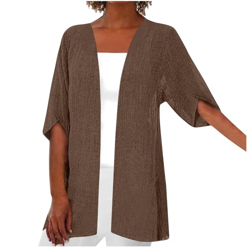 Damen Cardigan Für Herbst Und Sommer, Mittellange Ärmel Aus Baumwolle Und Leinen, Sale Strickjacken Leicht Atmungsaktiv, Blouson Lässig Stilvoll, Häkeljacke Elegant Schick, Strickmantel Hochwertig von HAOLEI
