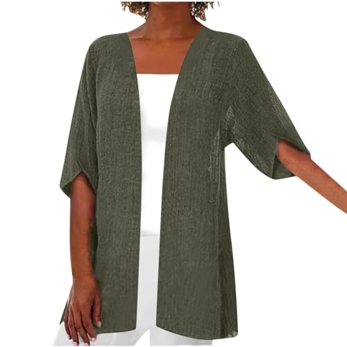 Damen Cardigan Für Herbst Und Sommer, Mittellange Ärmel Aus Baumwolle Und Leinen, Sale Strickjacken Leicht Atmungsaktiv, Blouson Lässig Stilvoll, Häkeljacke Elegant Schick, Strickmantel Hochwertig von HAOLEI