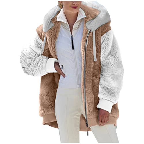 Damen Fleecejacke Warme Bequem, Winterjacke Stylisch Funktional, Winter Warm Lose Plüsch Zip Hooded Jacke, Plüschjacke Elegant Schick, Sale Angebote Teddyjacke Lässig Tolle Steppjacke von HAOLEI