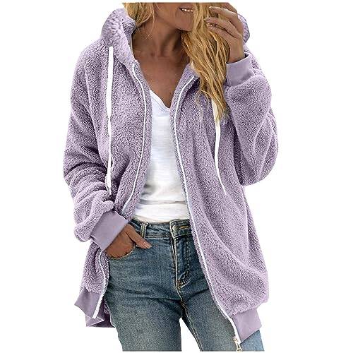 Damen Fleecejacke Warme Bequem, Winterjacke Stylisch Funktional, Winter Warm Lose Plüsch Zip Hooded Jacke, Plüschjacke Elegant Schick, Sale Angebote Teddyjacke Lässig Tolle Steppjacke von HAOLEI