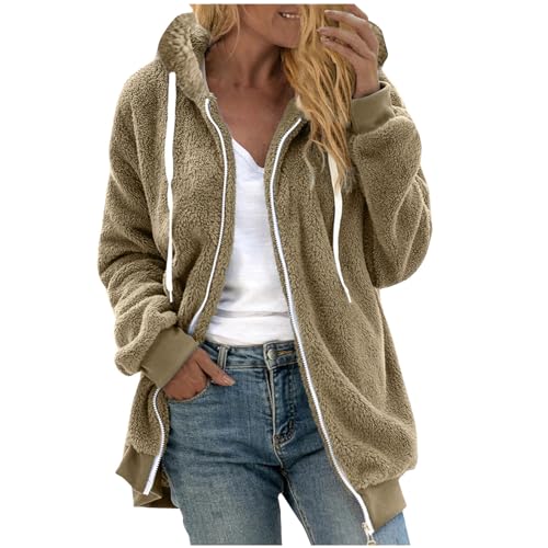Damen Fleecejacke Warme Bequem, Winterjacke Stylisch Funktional, Winter Warm Lose Plüsch Zip Hooded Jacke, Plüschjacke Elegant Schick, Sale Angebote Teddyjacke Lässig Tolle Steppjacke von HAOLEI