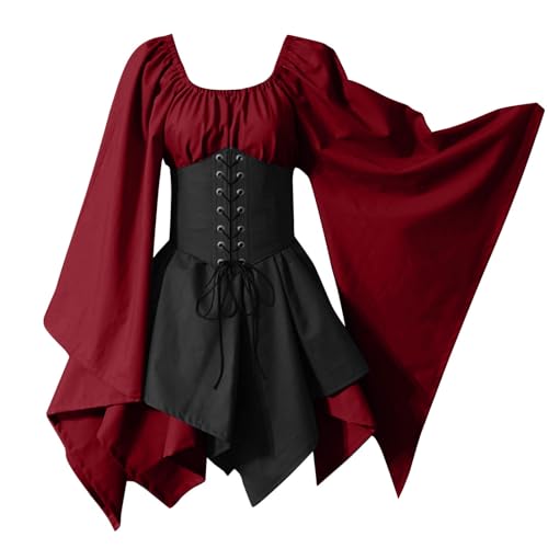 Damen Gothic Halloween Kleid Kostüm Karneval Kleider Für Frauen Festliches Renaissance Vintage Hexenkleid Party Dress Kleid Mit Langen Ärmeln Rundem Ausschnitt Tailliertem Schnitt Und Retro Stil von HAOLEI