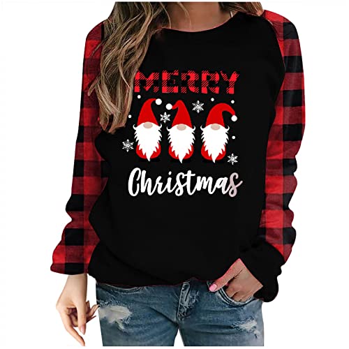 Damen Langarm Sweatshirt Mit Rundhalsausschnitt Und Weihnachtsdruck, Weihnachten Pullover Lustige Grafik, Sweater Ugly Christmas, Weihnachtspullover Elegant Schick Lockeres Lässiges Oberteil von HAOLEI