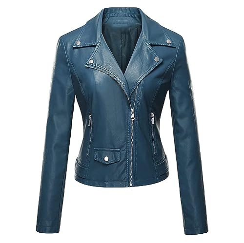 Damen Lederjacke Mode Langärmlige Reißverschluss Jacke Taschen Frühjahr Herbst Kurze Jacke, Sale Übergangsjacke Elegant Schick, Bomberjacke Warme Bequem Strickjacke Stylisch Softshelljacke von HAOLEI