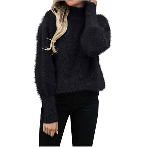Damen Pullover Für Herbst Und Winter, Sale Rollkragenpullover Warme Bequem, Strickpullover Elegant Schick, Langärmelig Rollkragen Einfarbig Plüschpullover, Pulli Casual Mode Sweater Leichte Weich von HAOLEI