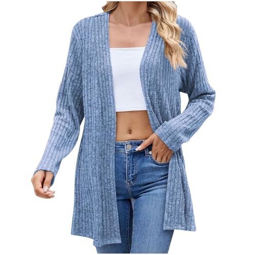 Damen Strickjacke Elegant Schick, Sale Cardigan mit Schlichtem Einfarbigem Langärmligem Strickoberteil und Taschen, Herbstjacke Weich Bequem, Windbreaker Casual Mode, Freizeitjacke Warme Leichte von HAOLEI