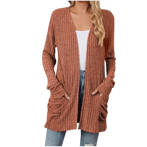 Damen Strickjacke Elegant Schick, Sale Cardigan mit Schlichtem Einfarbigem Langärmligem Strickoberteil und Taschen, Herbstjacke Weich Bequem, Windbreaker Casual Mode, Freizeitjacke Warme Leichte von HAOLEI