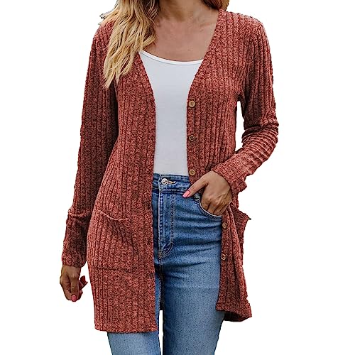 Damen Strickjacke Elegant Schick, Sale Cardigan mit Schlichtem Einfarbigem Langärmligem Strickoberteil und Taschen, Herbstjacke Weich Bequem, Windbreaker Casual Mode, Freizeitjacke Warme Leichte von HAOLEI