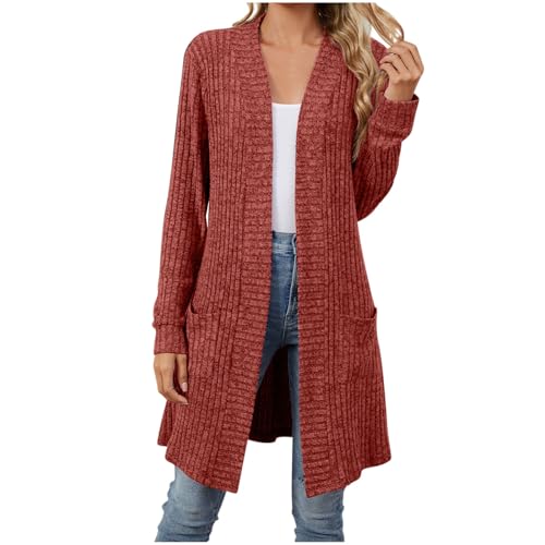 Damen Strickjacke Elegant Schick, Sale Cardigan mit Schlichtem Einfarbigem Langärmligem Strickoberteil und Taschen, Herbstjacke Weich Bequem, Windbreaker Casual Mode, Freizeitjacke Warme Leichte von HAOLEI