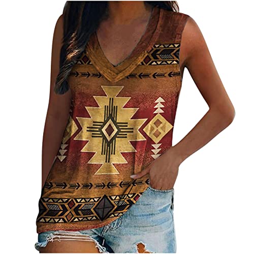Damen Unterhemden Blitzangebot Günstig Ärmelloses T-Shirt Mit V-Ausschnitt Und Retro Print Im Ethno Stil Tanktop Weich Bequem Trägershirt Elegant Schick Träger Top Leicht Und Luftig von HAOLEI