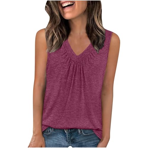 Damen Unterhemden Neu V-Ausschnitt Geraffte Pullover Oberteil V-Ausschnitt Weste Oberteil Elegant Schick Träger Top Leicht Luftig Tanktop Kühl Atmungsaktiv Trägershirt Weich Bequem von HAOLEI