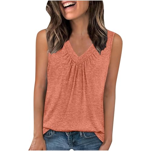 Damen Unterhemden Sale Clearance Neu V-Ausschnitt Geraffte Pullover Oberteil V-Ausschnitt Weste Oberteil Elegant Schick Träger Top Leicht Luftig Tanktop Kühl Atmungsaktiv Trägershirt Weich Bequem von HAOLEI