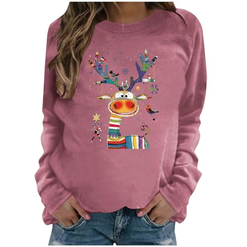 Damen Weihnachts Sweatshirt Lustige Grafik, Weihnachtspullover Elegant Schick Sale Pullover Casual Mode Weihnachtlich Bedrucktes Rundhals Langarm T-Shirt Mit Lockerem Oberteil Sweater Ugly Christmas von HAOLEI