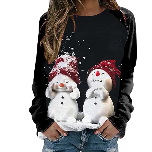 Damen Weihnachts Sweatshirt Mit Rundhalsausschnitt Und Lässigem, Weihnachten Pullover Lustige Grafik, Bedrucktem Langarmshirt, Sale Weihnachtspullover Elegant Schick Winterpullover Oberteile Casual von HAOLEI
