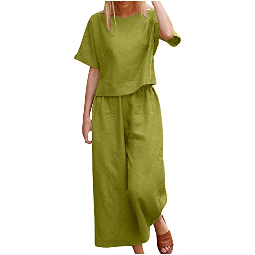 Damen Zweiteiler Leicht Und Luftig, Musselin Set Sommer Baumwolle Und Leinen, Sale Angebote Einfarbiges Oberteil Und Hosenset (1 Oberteil + 1 Hose), Sommer Outfits Elegant Schicke von HAOLEI