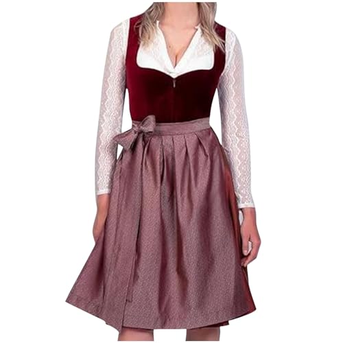 Dirndl Damen Elegant Schick, Trachtenrock Modisches, Billig Lässiges Oktoberfest Trägerkleid Mit Hoher Taille Und Kurzen Ärmeln Und V-Ausschnitt, Oktoberfest Damen Outfit, Trachtenkleid Hochwertige von HAOLEI