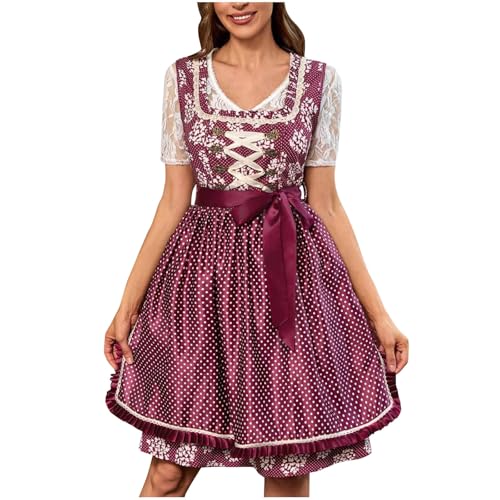 Dirndl Damen Trachten Midi Dirndlkleid Tachtenkleid Dirndelkleider Für Oktoberfest Mit Spitzenschürze Outfit Dirndelkleider Spitzen Ärmelloses Quadrathalskleid (Ohne Unterwäsche Mit Spitzenoberteil) von HAOLEI