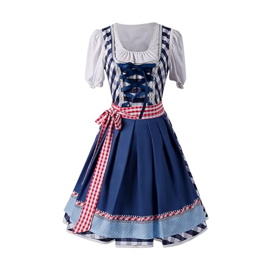 Dirndl Damen Trachten Midi Dirndlkleid Tachtenkleid Dirndelkleider Für Oktoberfest Mit Spitzenschürze Outfit Trachtenkleid Bierfestival Maid Outfits Off-Shoulder Damen Kurzärmelig-Square-Kragenkleid von HAOLEI