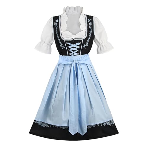 Dirndl Damen Trachten Midi Dirndlkleid Tachtenkleid Dirndelkleider Für Oktoberfest Mit Spitzenschürze Outfit Trachtenkleid Bierfestival Maid Outfits Off-Shoulder Damen Kurzärmelig-Square-Kragenkleid von HAOLEI