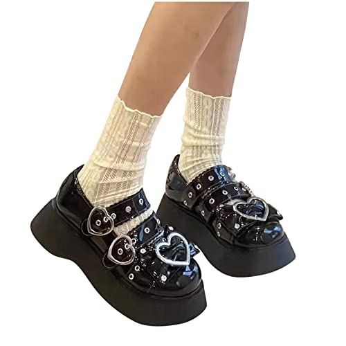 Frauen klobige Plattform Mary Jane Schuhe Retro Schnallenriemen runde Zehen Wohnungen Flacher Mund japanische süße Lolita Prinzessin Schuhe von HAOLEI