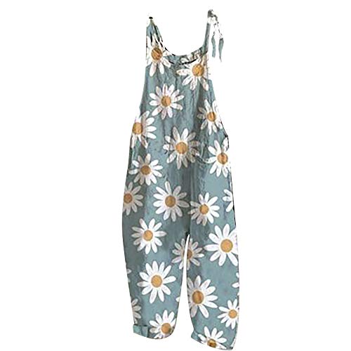 HAOLEI 2023 Weite Latzhose Damen Leinen Jumpsuit Bunt Lang Elegant Boho Overall mit Tasche Årmellos Retro Vintage Playsuit Dungarees Casual Romper von HAOLEI