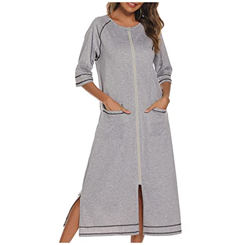 HAOLEI 2024 Damen Lounge Kleidung, Lässiger Lockerer Pyjama, Nachthemd Mit DREI Viertelärmeln Outlet Angebote, Günstig Freizeitkleid Elegant Schicke Sale Angebote Sommerkleid Leicht Luftig von HAOLEI