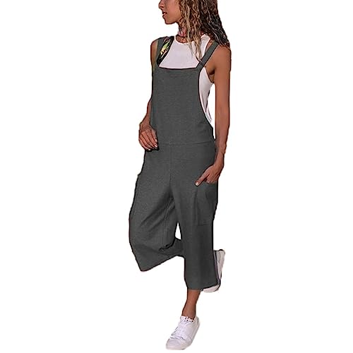 HAOLEI Damen Overall Aus Baumwolle Und Leinen, Günstig Latzhose Lässig Modisch, Jumpsuit Sommer Elegant Schick, Ärmelloser Cargo-Overall, Sommerhose Leicht Und Luftig, Romper Locker Atmungsaktiv von HAOLEI