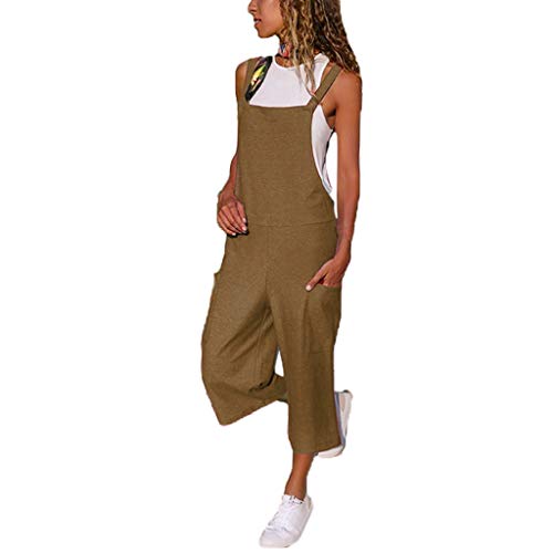 HAOLEI Damen Overall Aus Baumwolle Und Leinen, Günstig Latzhose Lässig Modisch, Jumpsuit Sommer Elegant Schick, Ärmelloser Cargo-Overall, Sommerhose Leicht Und Luftig, Romper Locker Atmungsaktiv von HAOLEI