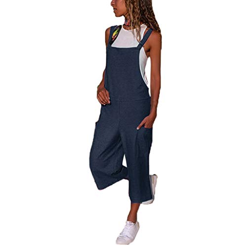 HAOLEI Damen Overall Aus Baumwolle Und Leinen, Günstig Latzhose Lässig Modisch, Jumpsuit Sommer Elegant Schick, Ärmelloser Cargo-Overall, Sommerhose Leicht Und Luftig, Romper Locker Atmungsaktiv von HAOLEI