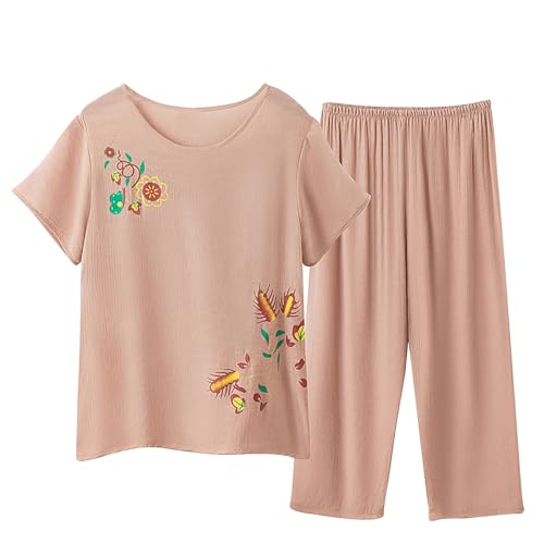 HAOLEI 2024 Zweiteiler Damen Sommer Baumwolle Und Leinen, Sale Angebote Musselin Set Große Größen, Günstig Sommer Outfits Elegant Schicke, Bedrucktem Oberteil Und Hosenanzug Lässige Mode Hausanzug von HAOLEI