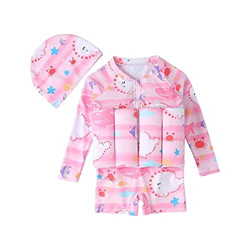 HAOLEI Baby Mädchen Badeanzug mit Schwimmhilfe Sonnenschutz Schwimmend Bademode Kinder Bojen-Badeanzug mit Verstellbarem Auftrieb Schwimmkraft Badebekleidung+Schwimmhaube von HAOLEI