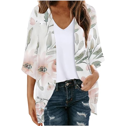 HAOLEI Cardigan Damen Warehouse Deal Sommerjacke Leicht Und Luftig Sommer Chiffon Cardigan Oberteil Mit 3/4-Ärmeln Strickjacken Bequem Sonnenschutz Strandmantel Casual Mode Strickjacke Elegant Schick von HAOLEI