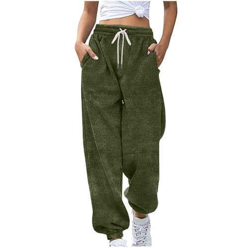 HAOLEI Damen Fleece-Jogginghose mit Plüsch Freizeithose Elastischer Taille Hose Weich Bequem Sporthose Elegant Baggy Jogpants Gefütterte Sweathose Lang Schlafanzughose Teddy Fleecehose von HAOLEI