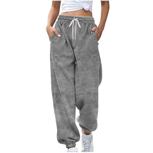 HAOLEI Damen Fleece-Jogginghose mit Plüsch Freizeithose Elastischer Taille Hose Weich Bequem Sporthose Elegant Baggy Jogpants Gefütterte Sweathose Lang Schlafanzughose Teddy Fleecehose von HAOLEI