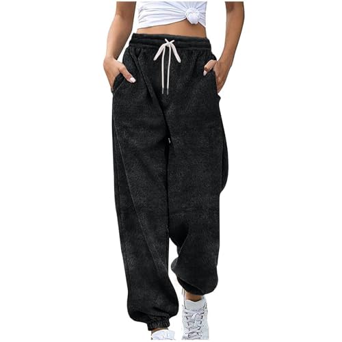 HAOLEI Damen Fleece-Jogginghose mit Plüsch Freizeithose Elastischer Taille Hose Weich Bequem Sporthose Elegant Baggy Jogpants Gefütterte Sweathose Lang Schlafanzughose Teddy Fleecehose von HAOLEI