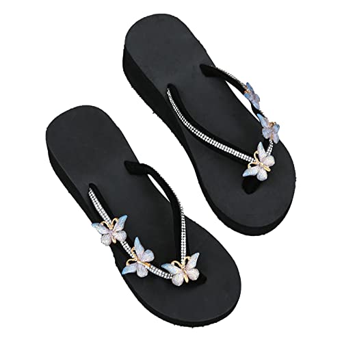 HAOLEI Damen Flip Flops Elegante Und Schicke, Hausschuhe Sommer Original, Lässige Bequeme Sale Clearance Hausschuhe Und Sandalen Mit Keilabsatz Und Dicker Sohle Und Offener Schleife Aus Strasssteinen von HAOLEI