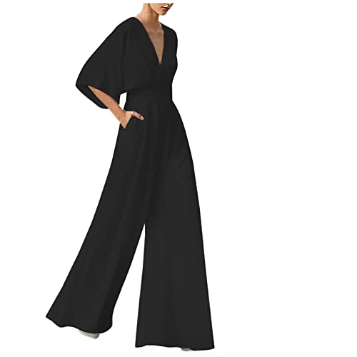 HAOLEI Damen Jumpsuit Mit Einfarbigen Taschen Und Kurzen Ärmeln, Overall Elegant Schick, Günstig Latzhose Leicht Und Luftig, Bodysuit Lässig Modisch, Romper Locker Atmungsaktiv, Sommer Outfits Damen von HAOLEI