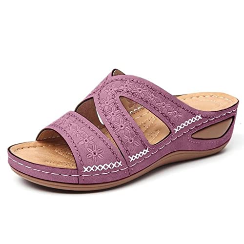 HAOLEI Damen Keilabsatz Sandalen Elegante Retro Pailletten Wedge Heel Hausschuhe rutschfest Atmungsaktive Pantoletten Vintage Römersandalen Plateau Slipper Sommer Offene Zehen slip on Gartenschuhe von HAOLEI