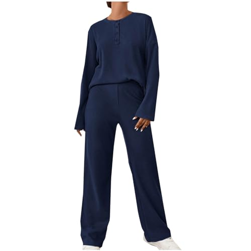 Damen Lounge Set Elegant, Sale Jogginganzug Weich Bequem, Hausanzug Stilvoll, Lässiger Lockerer Hosenanzug Mit Langen Ärmeln Knopf Und Rundhalsausschnitt Zweiteiler Tracksuit Atmungsaktiv von HAOLEI