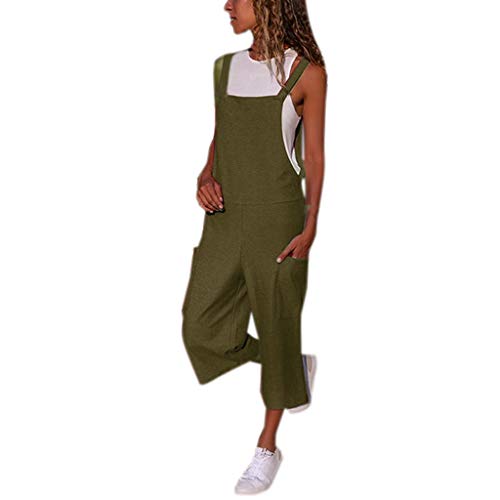 HAOLEI Damen Overall Aus Baumwolle Und Leinen, Günstig Latzhose Lässig Modisch, Jumpsuit Sommer Elegant Schick, Ärmelloser Cargo-Overall, Sommerhose Leicht Und Luftig, Romper Locker Atmungsaktiv von HAOLEI